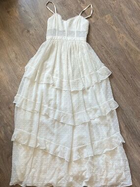 Fame and Partners White Textured Swiss Dot Dress w/ sheer bodice